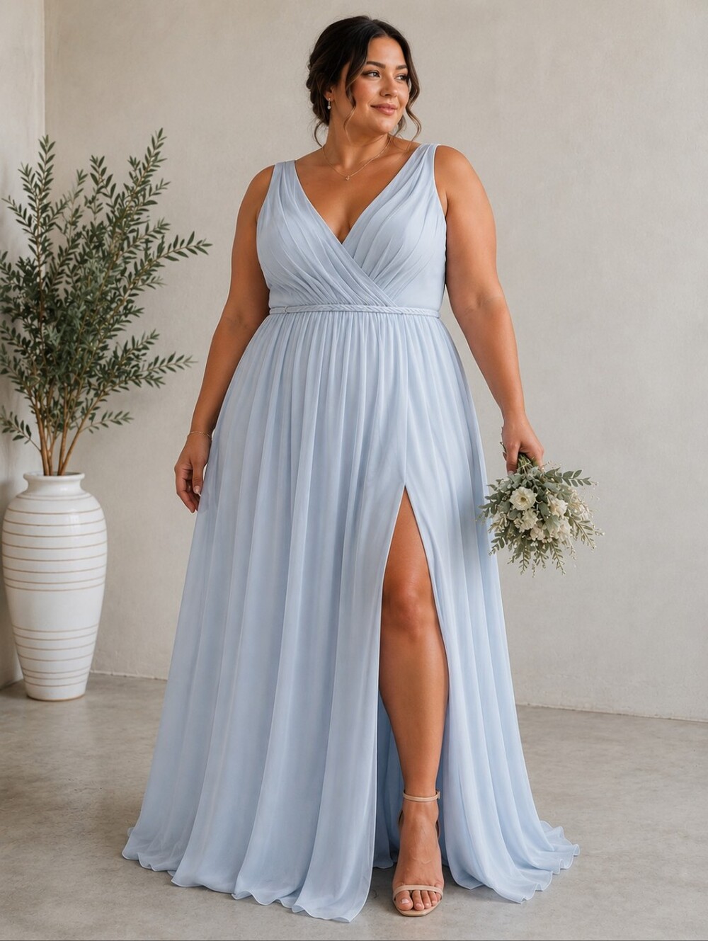 Azazie Tanicia Mist A-Line Pleated Chiffon Braidsmaid Dress Wedding Guest S A20